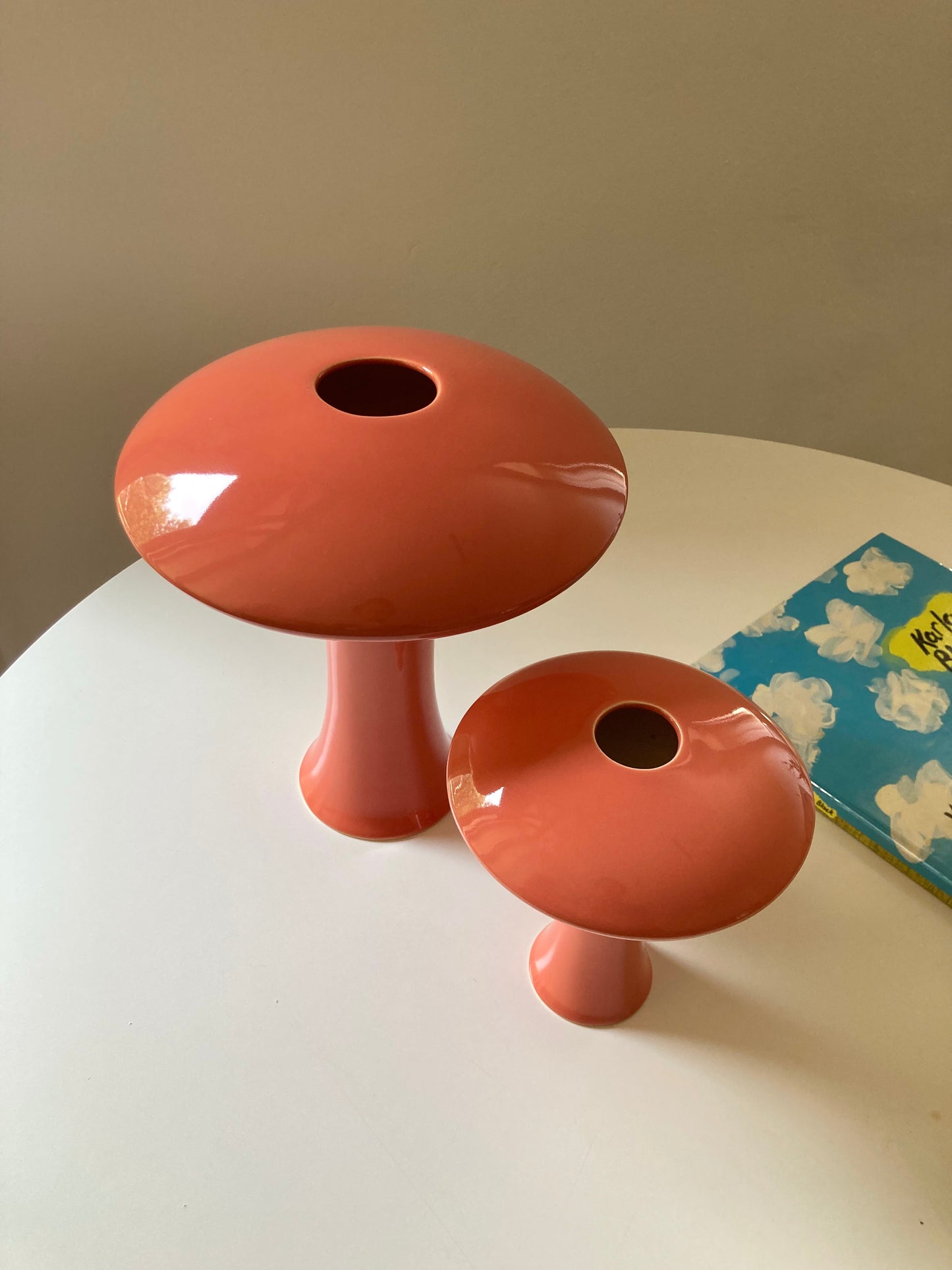 Pair of glazed ceramic mushroom vases