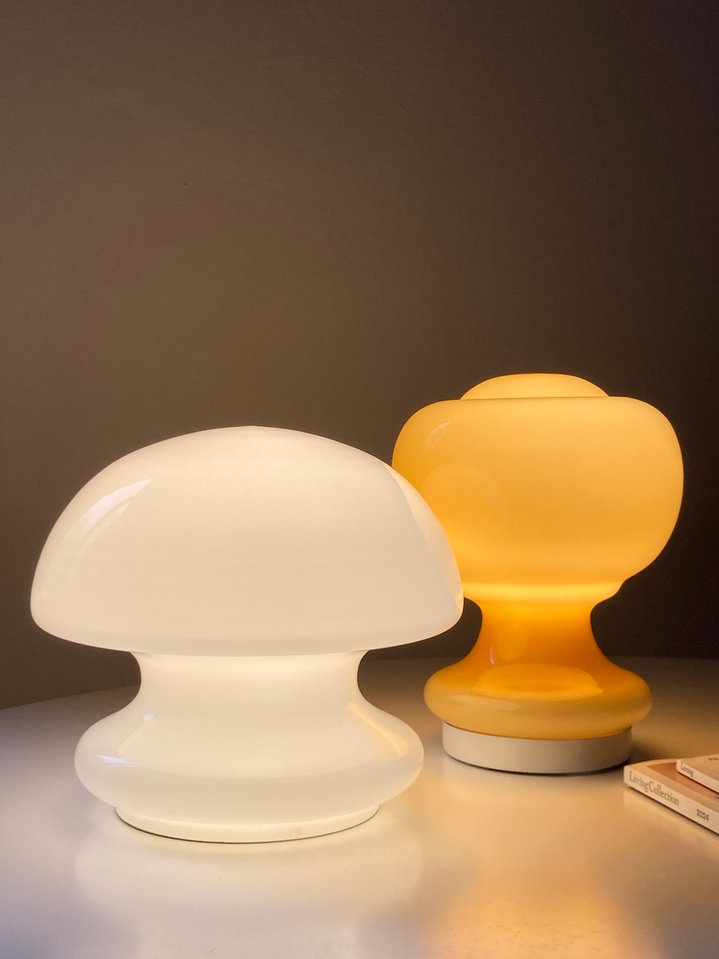 Vintage mushroom lamp with mustard glass