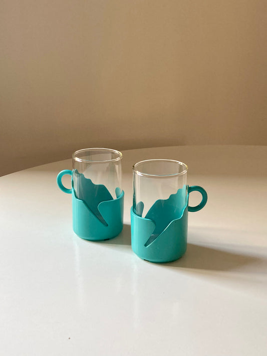 Pair of turquoise space age cups