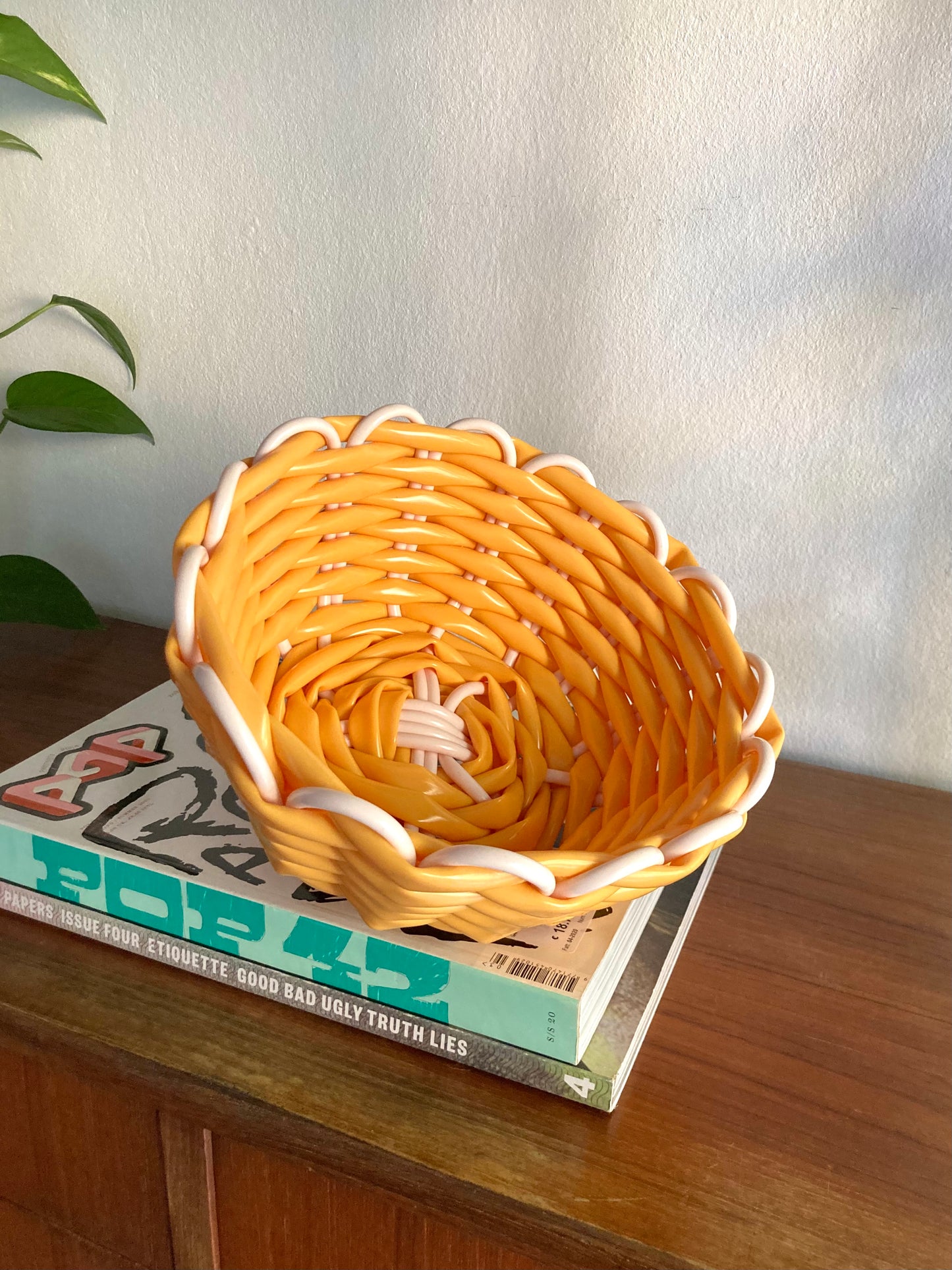 Handmade plastic woven basket