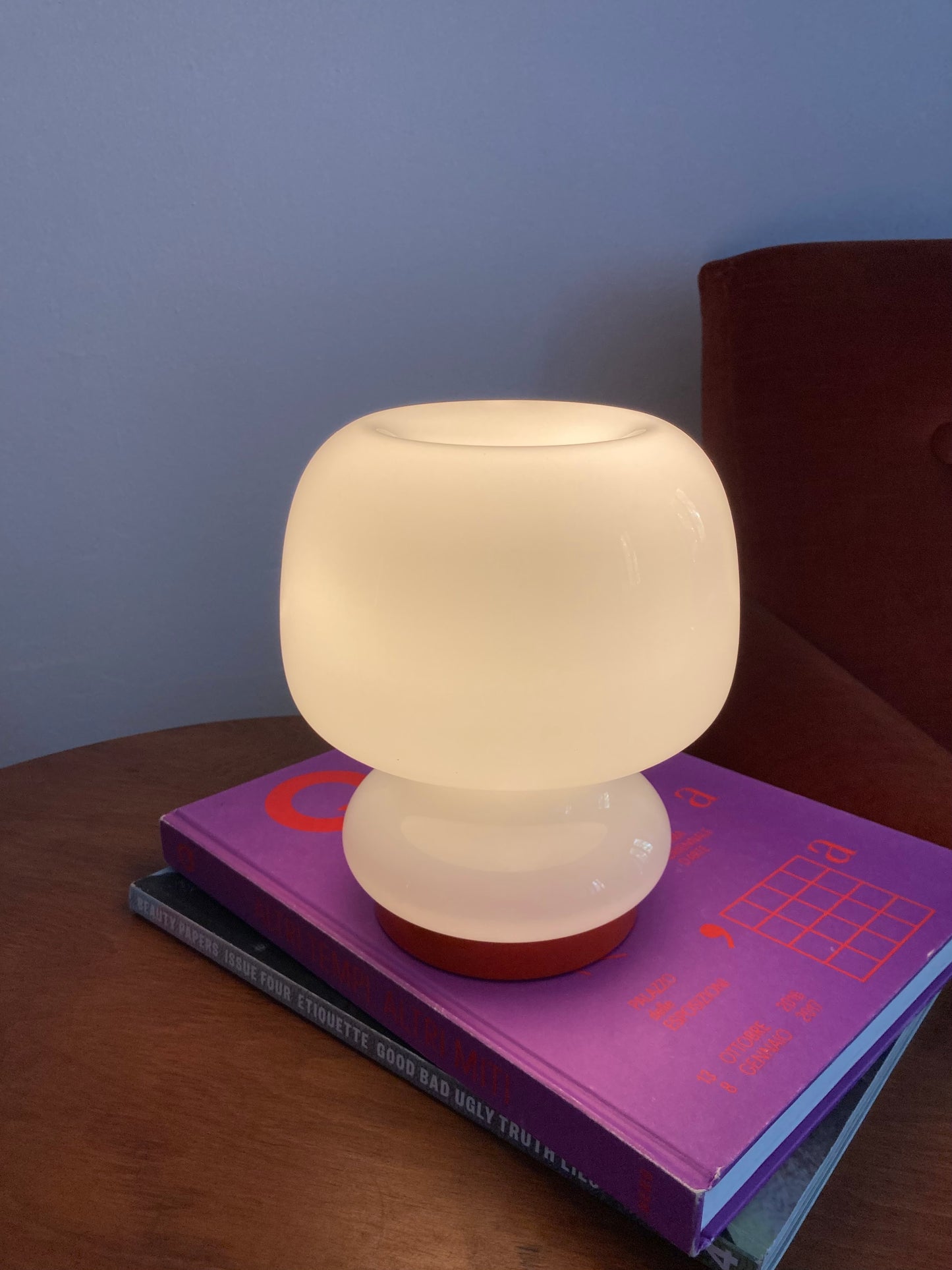 Vintage mushroom lamp in white opal glass