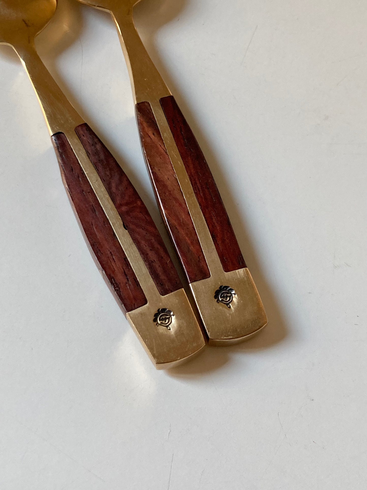 Set of 6 brass and teak teaspoons