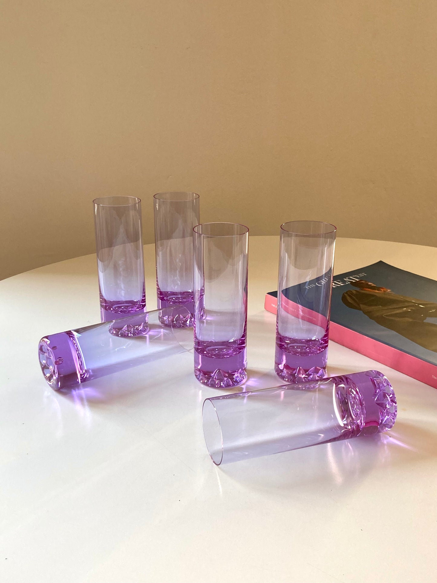 Set of 6 tall glasses in alexandrite glass