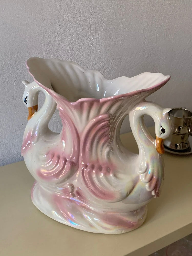 Grande vaso con cigni rosa Capodimonte