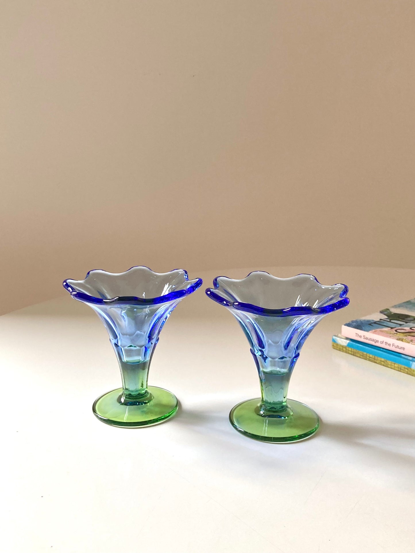 Set of 4 blue and green glass cups