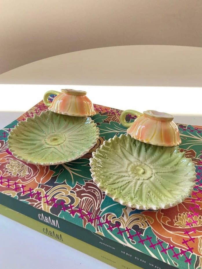 Set di 4 tazzine a fiore in ceramica