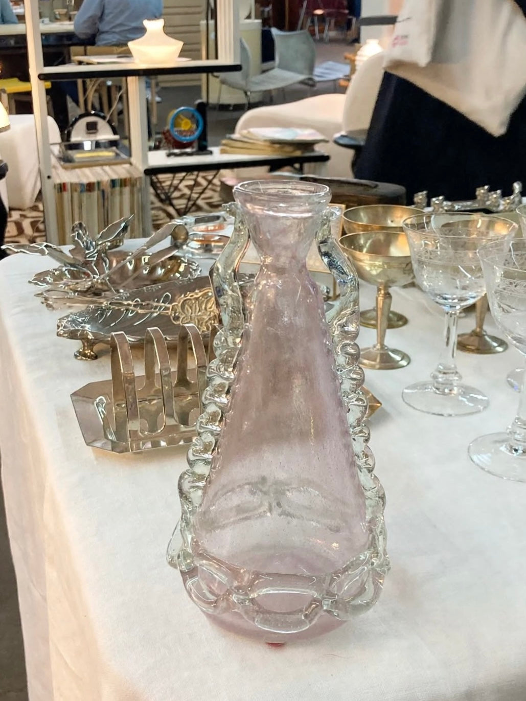 Vaso rosa di Murano vintage con greca