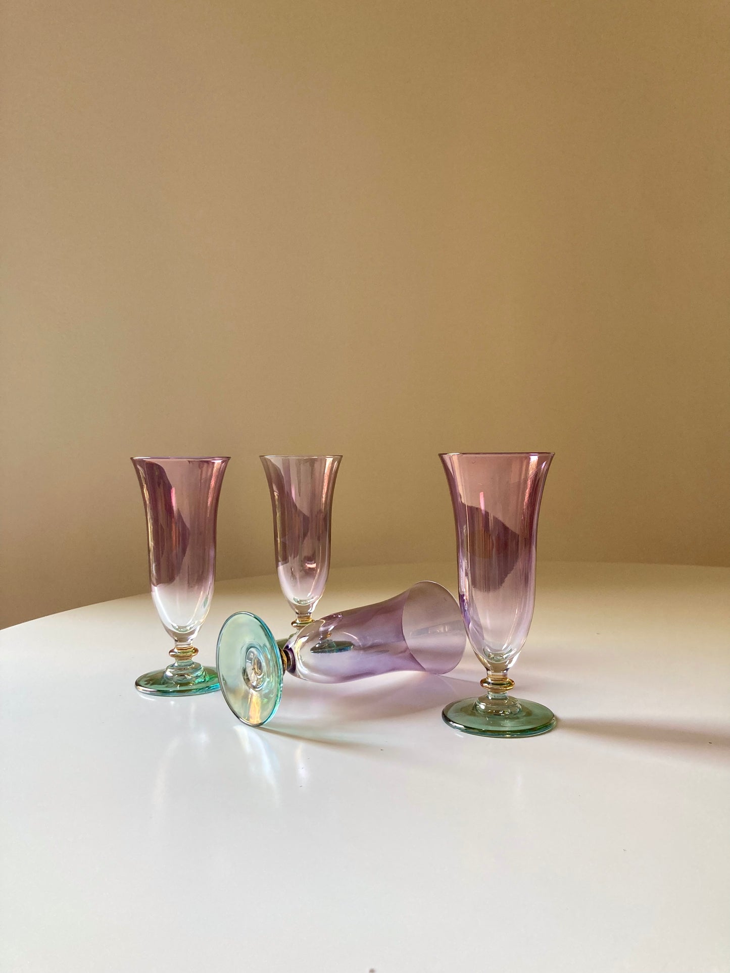 Set of 4 purple iridescent glass goblets