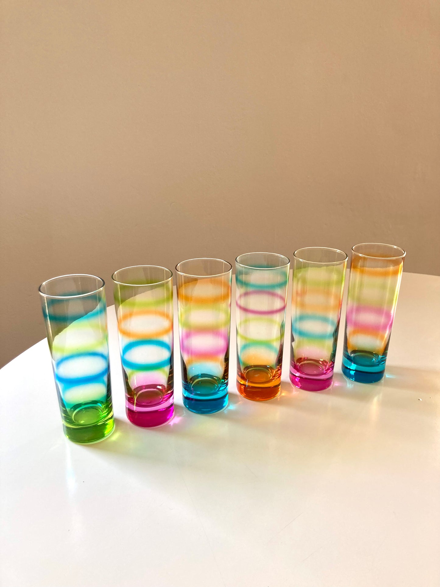 Set of 6 colored tall glasses