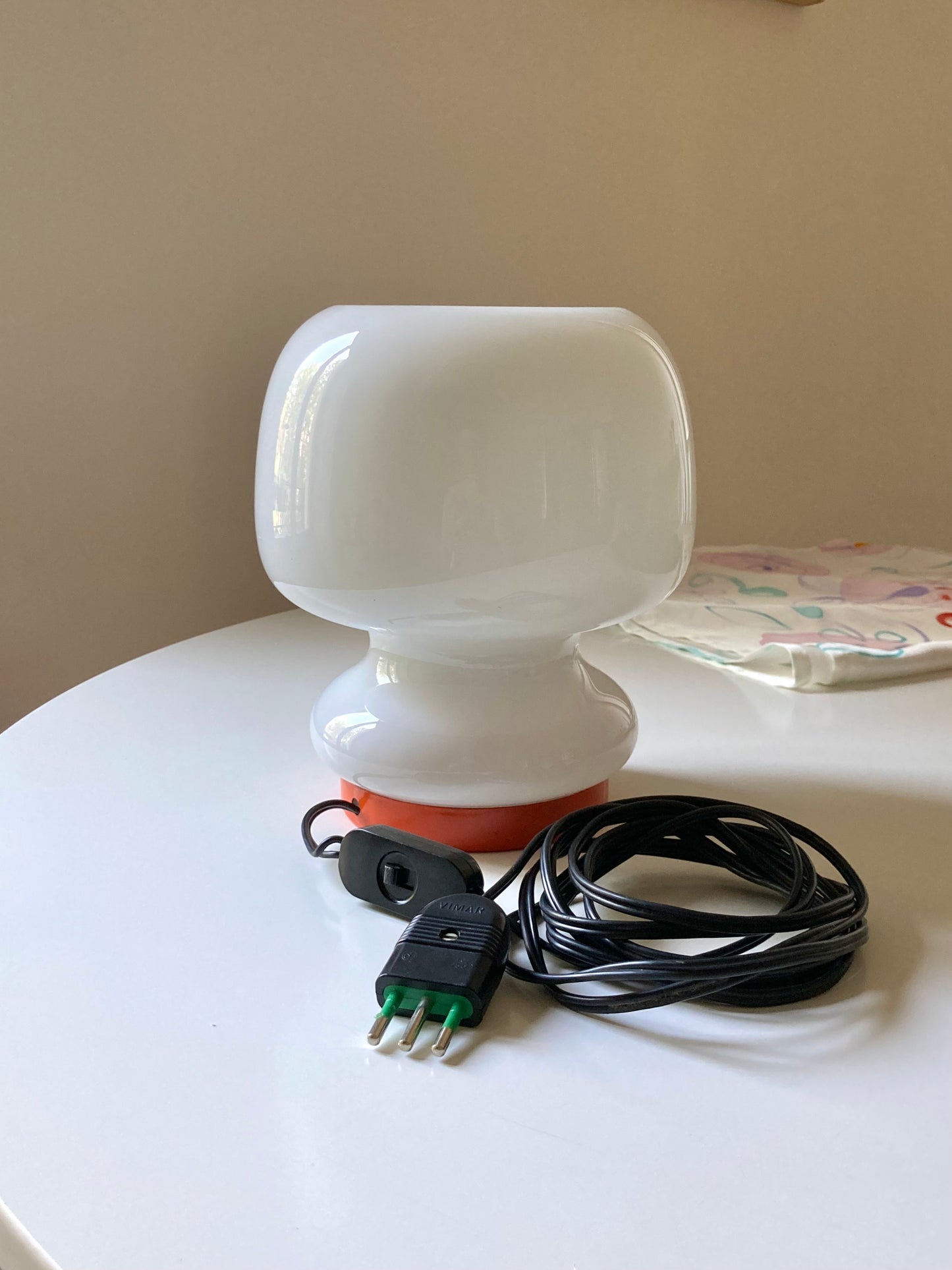 Vintage mushroom lamp in white opal glass