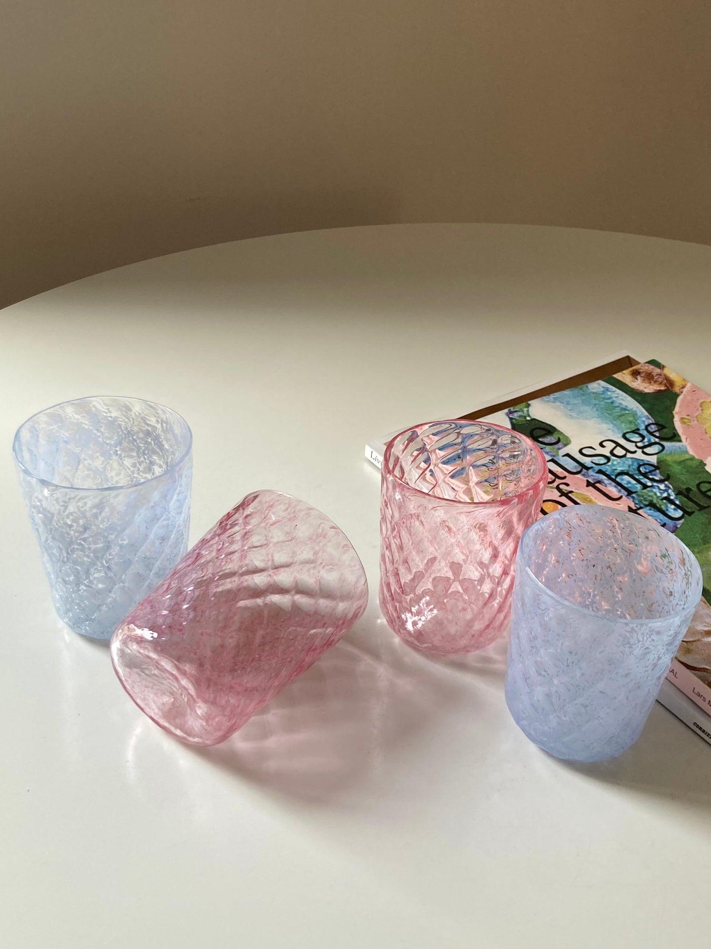 Set of 4 pink and blue Murano glass goths