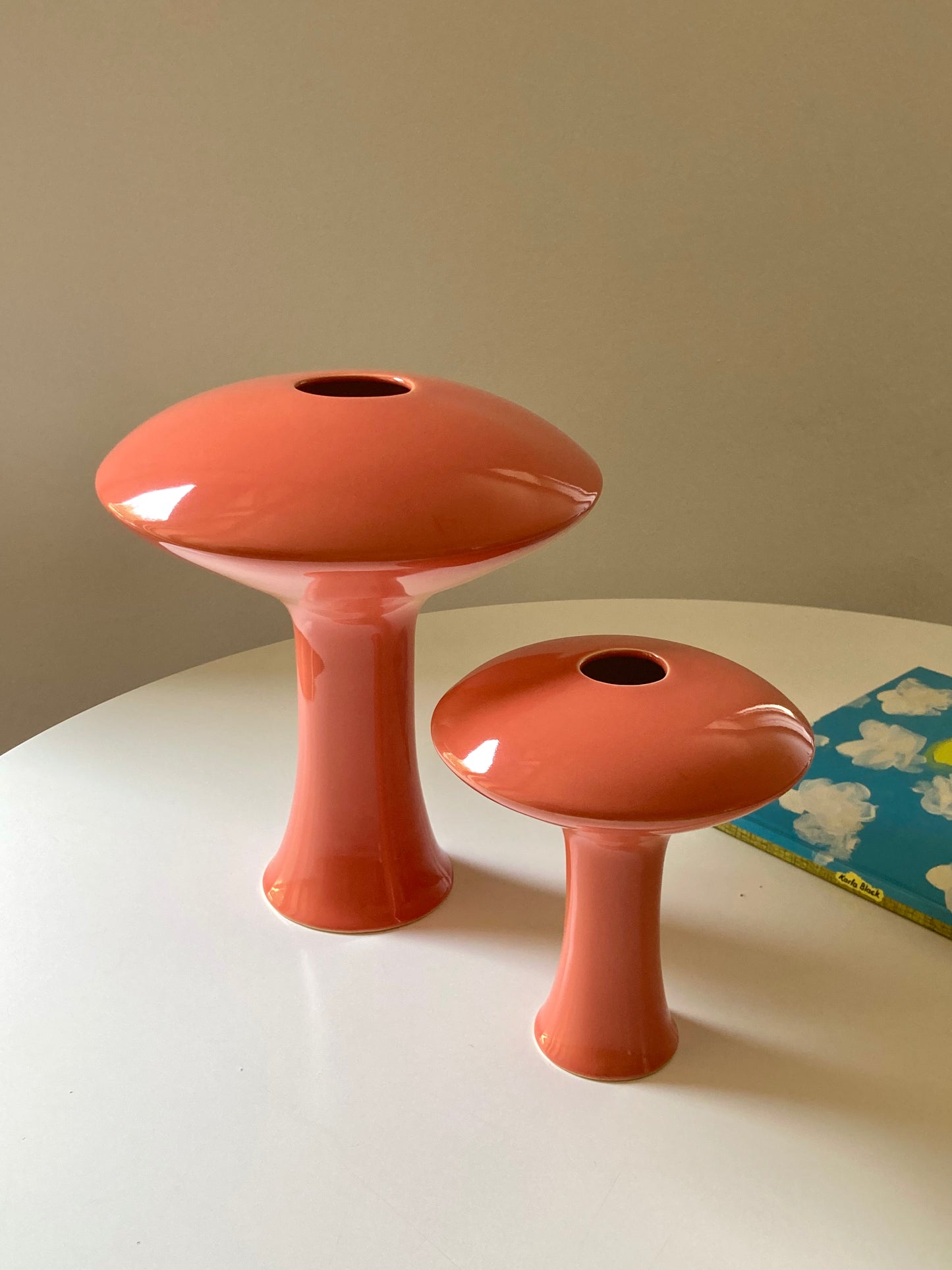 Pair of glazed ceramic mushroom vases