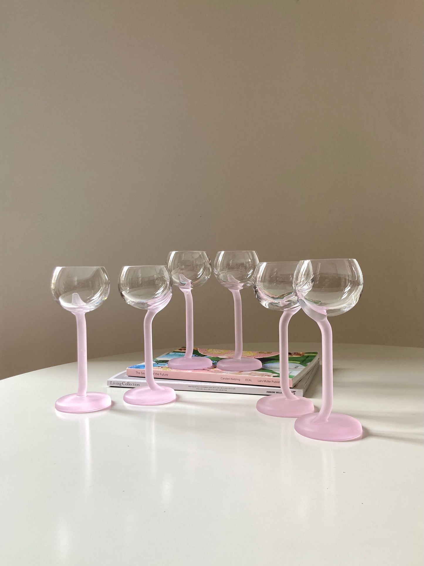 Set of 6 vintage pink stem glasses