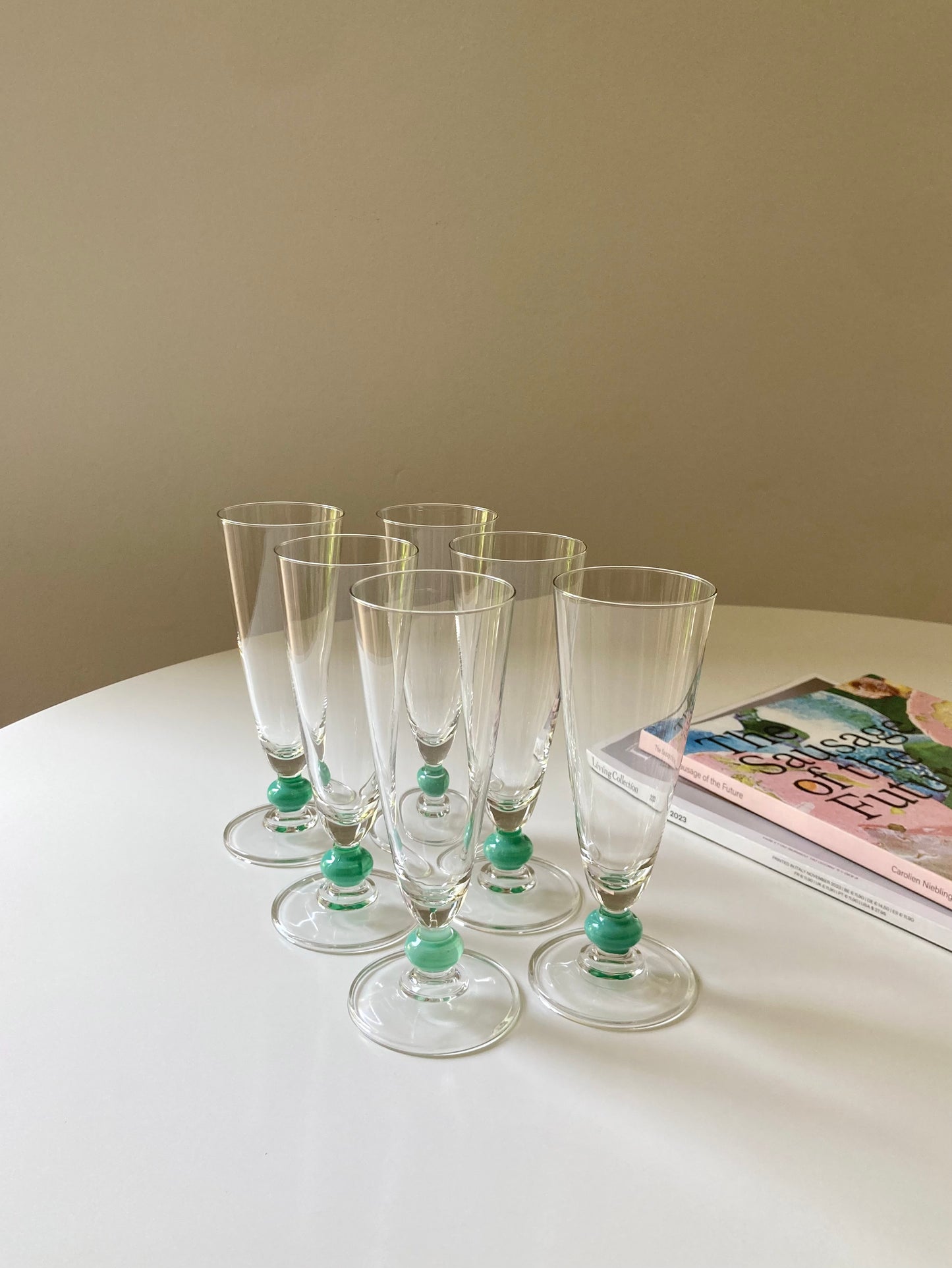 Set of 6 flutes with turquoise detail