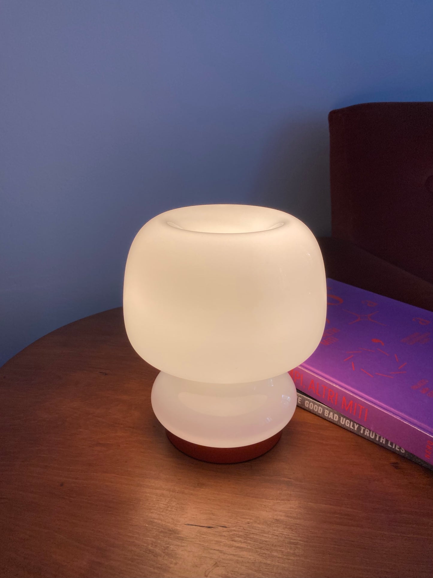 Vintage mushroom lamp in white opal glass