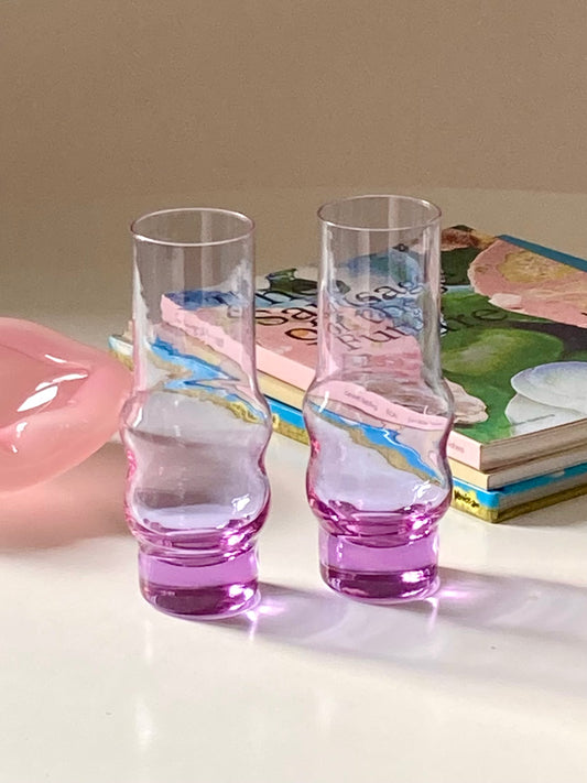 Set of 4 tall purple glass glasses