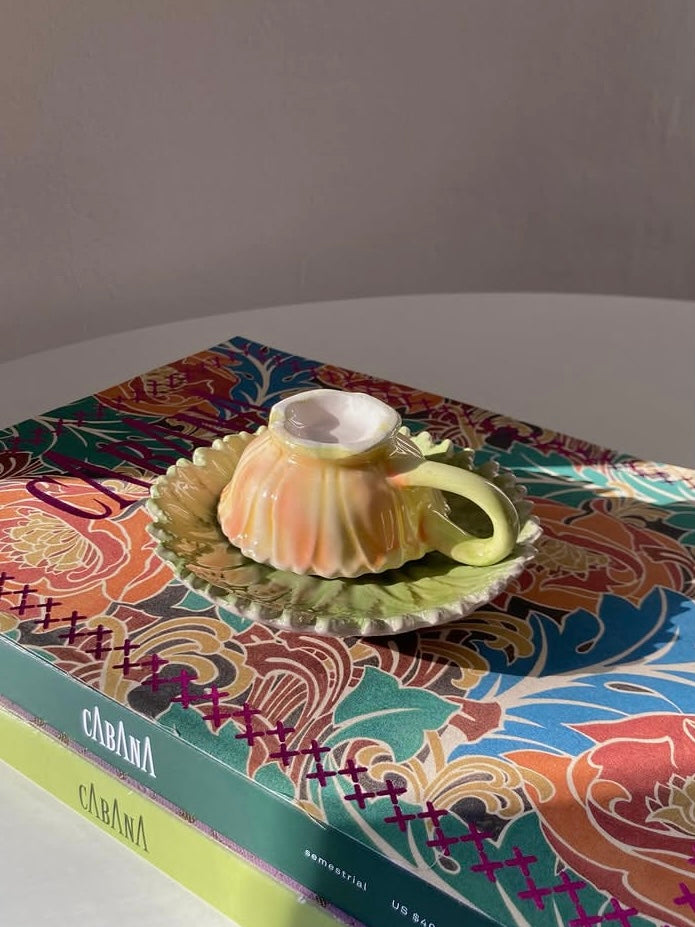 Set di 4 tazzine a fiore in ceramica