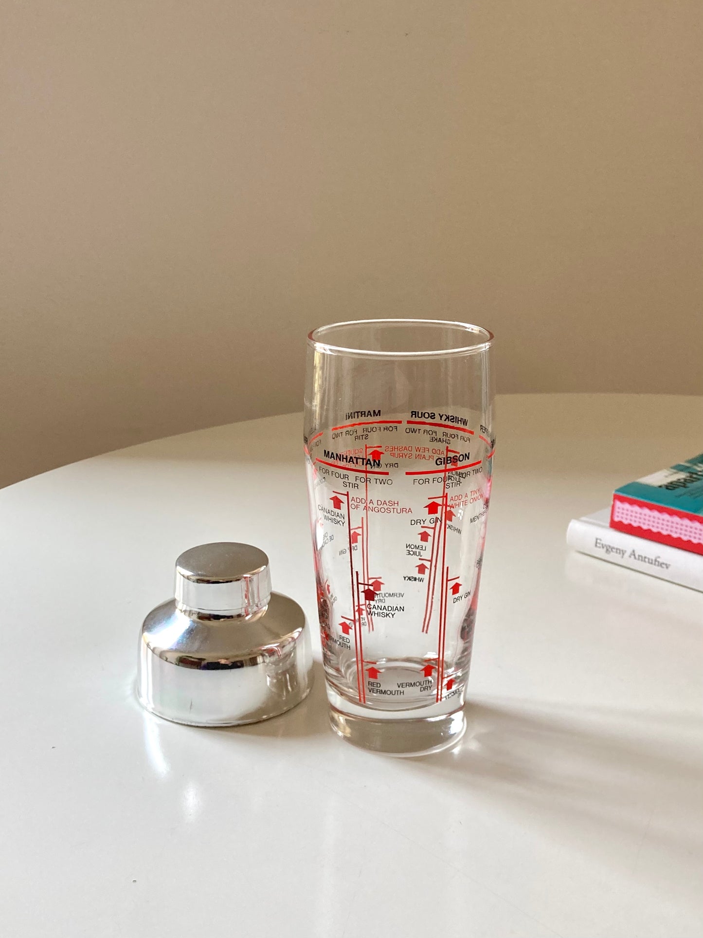 Pair of tall glasses with shaker