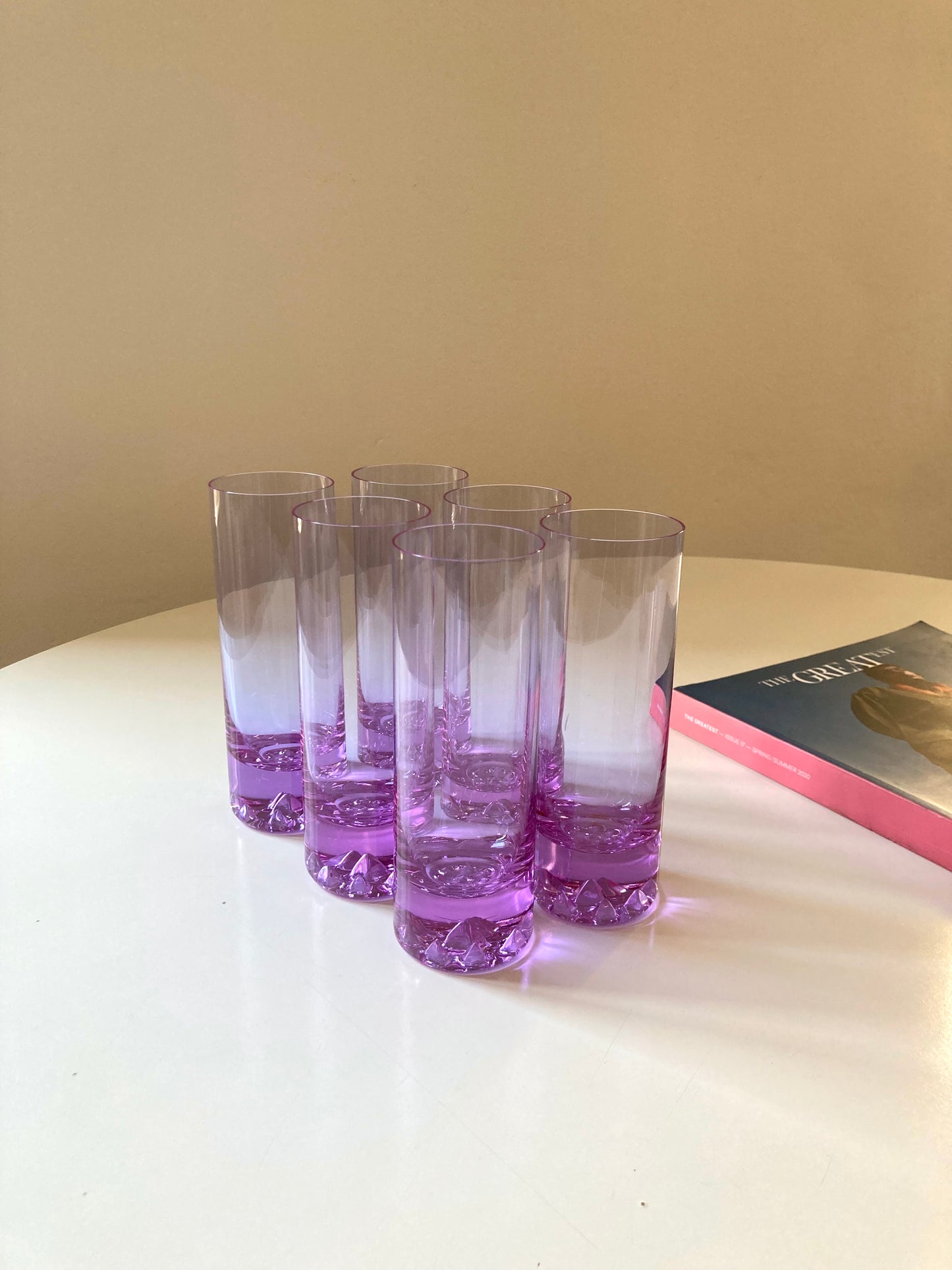 Set of 6 tall glasses in alexandrite glass